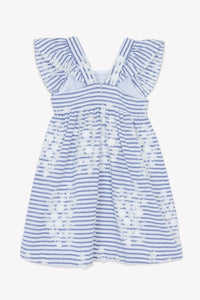 Robe rayée à broderies fleuries en coton - Bleu