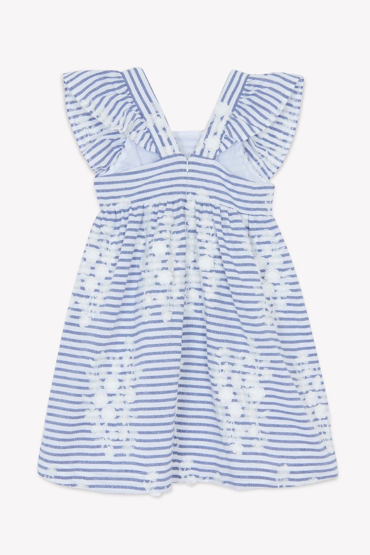 Robe rayée à broderies fleuries en coton - Bleu