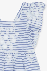 Robe rayée à broderies fleuries en coton - Bleu