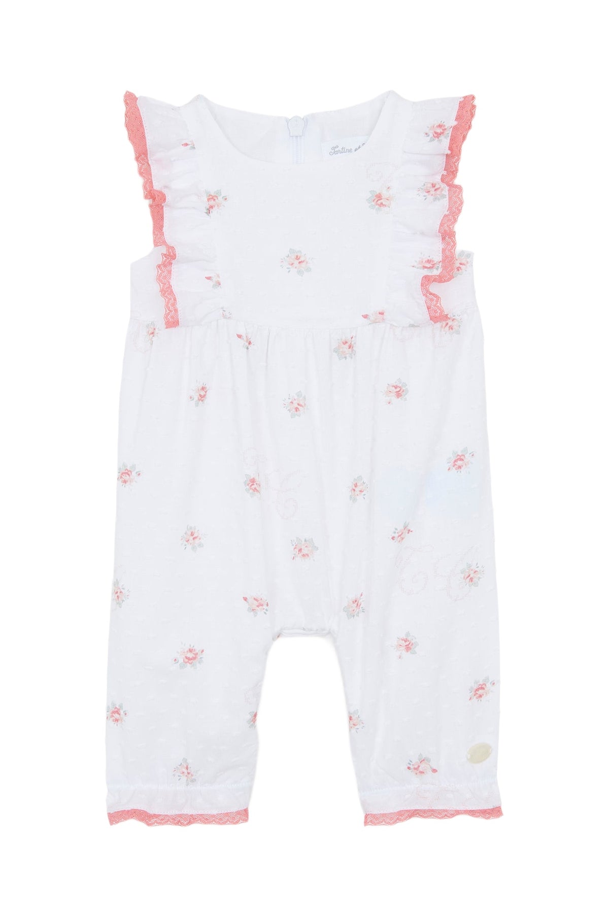 Combinaison fleurie à volants en coton - Blanc
