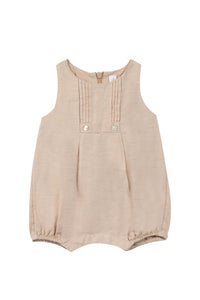 Barboteuse à plis et boutons en lin - Beige