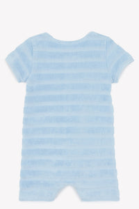 Combishort rayé à manches courtes en coton - Bleu clair
