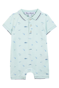 Combishort polo à motifs marins en coton - Vert d'eau