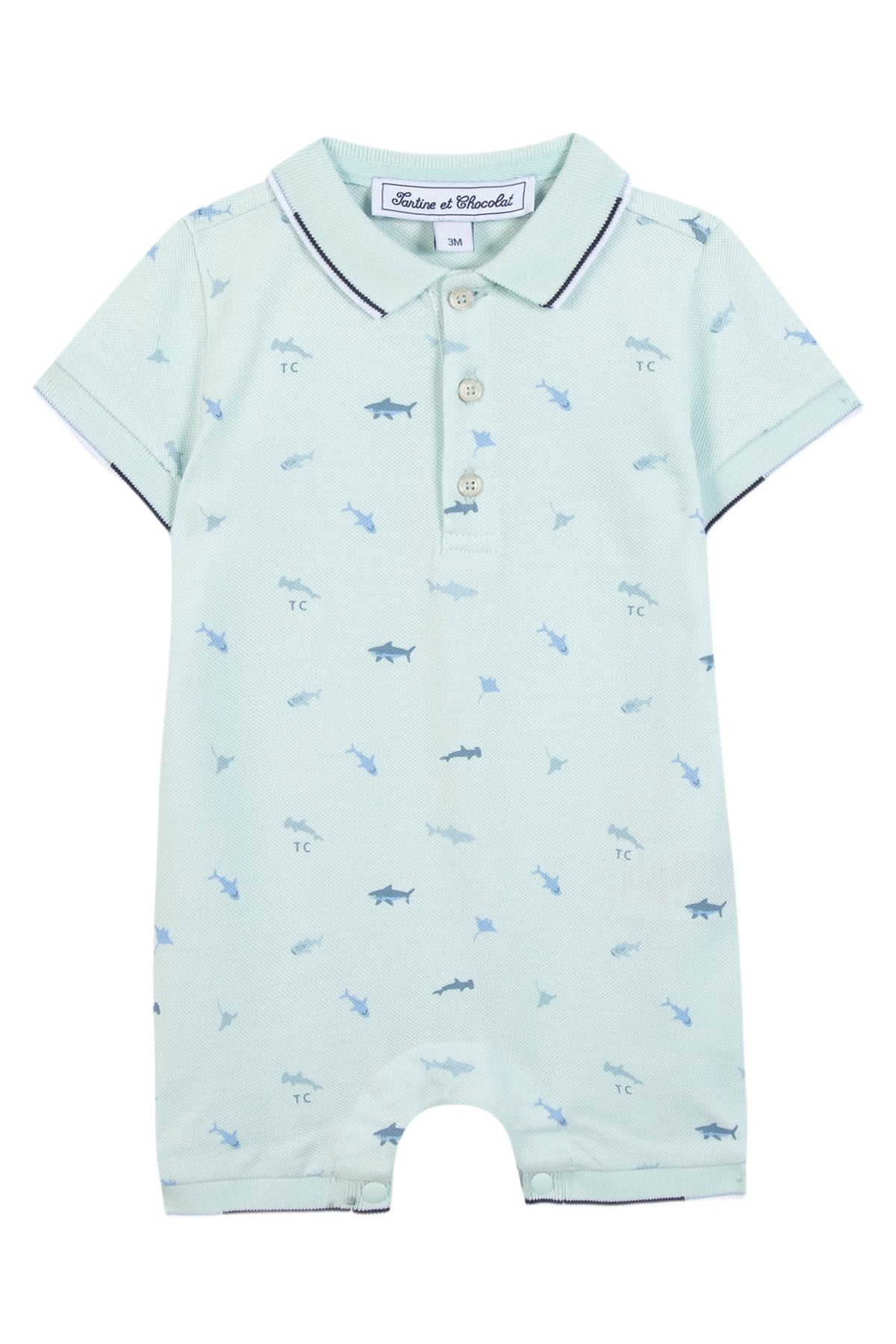 Combishort polo à motifs marins en coton - Vert d'eau