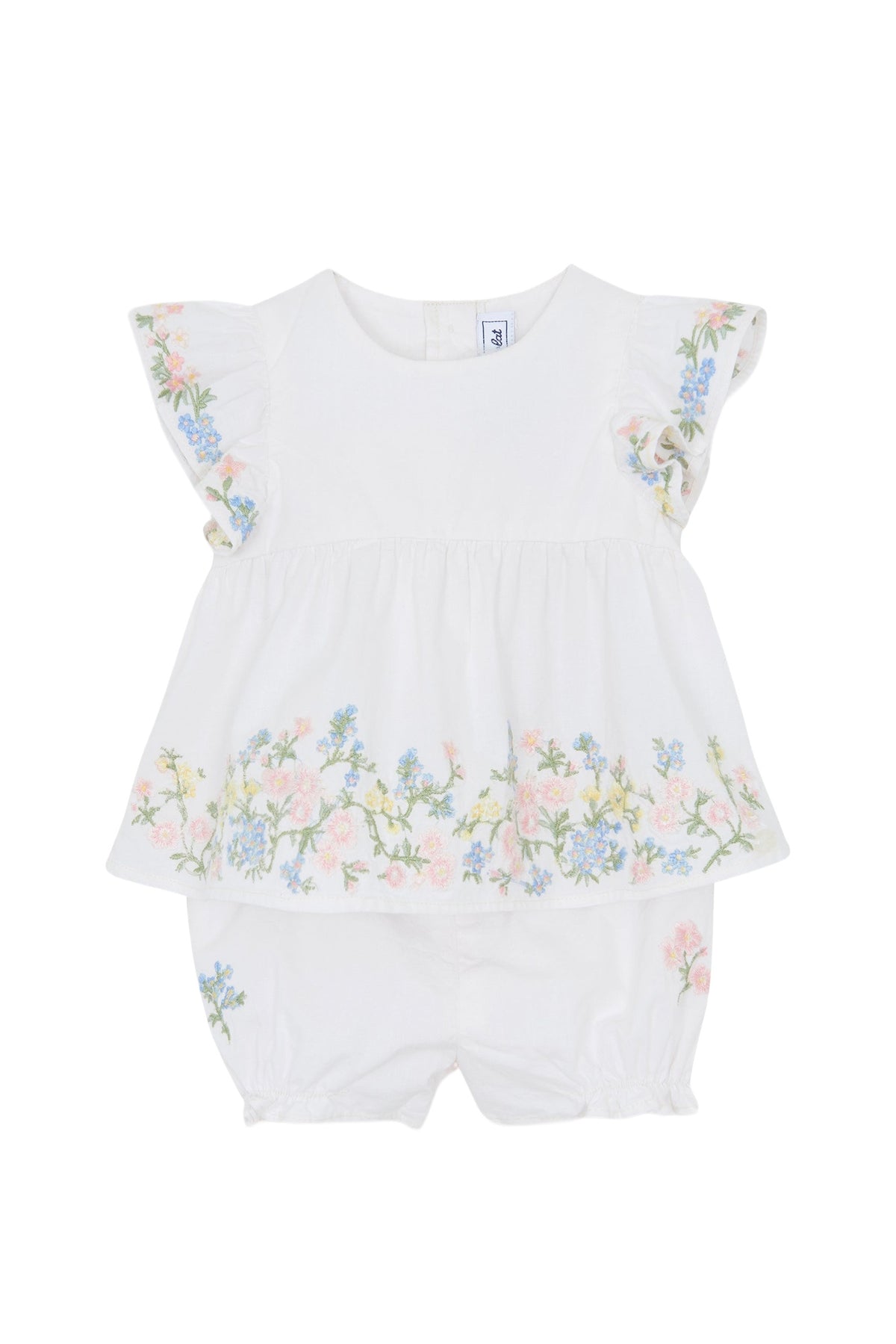 Ensemble blouse et bloomer fleuris en coton - Blanc