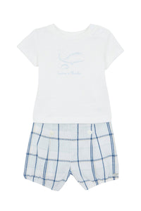 Ensemble t-shirt et short à carreaux en coton - Bleu clair