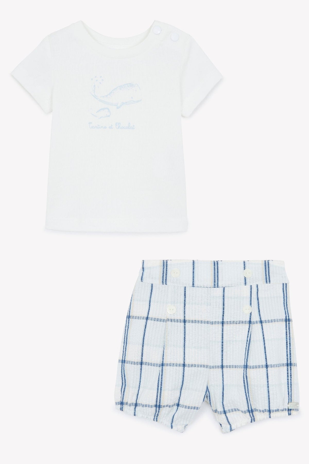 Ensemble t-shirt et short à carreaux en coton - Bleu clair