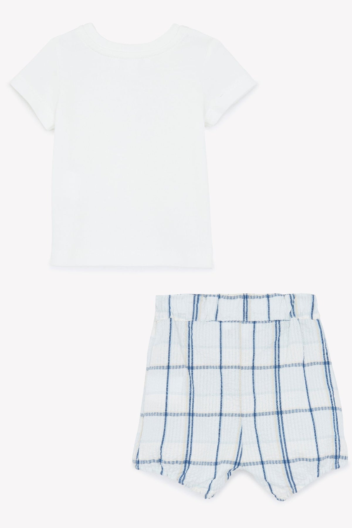 Ensemble t-shirt et short à carreaux en coton - Bleu clair