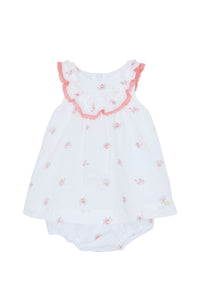 Ensemble robe et bloomer fleuris en coton - Blanc