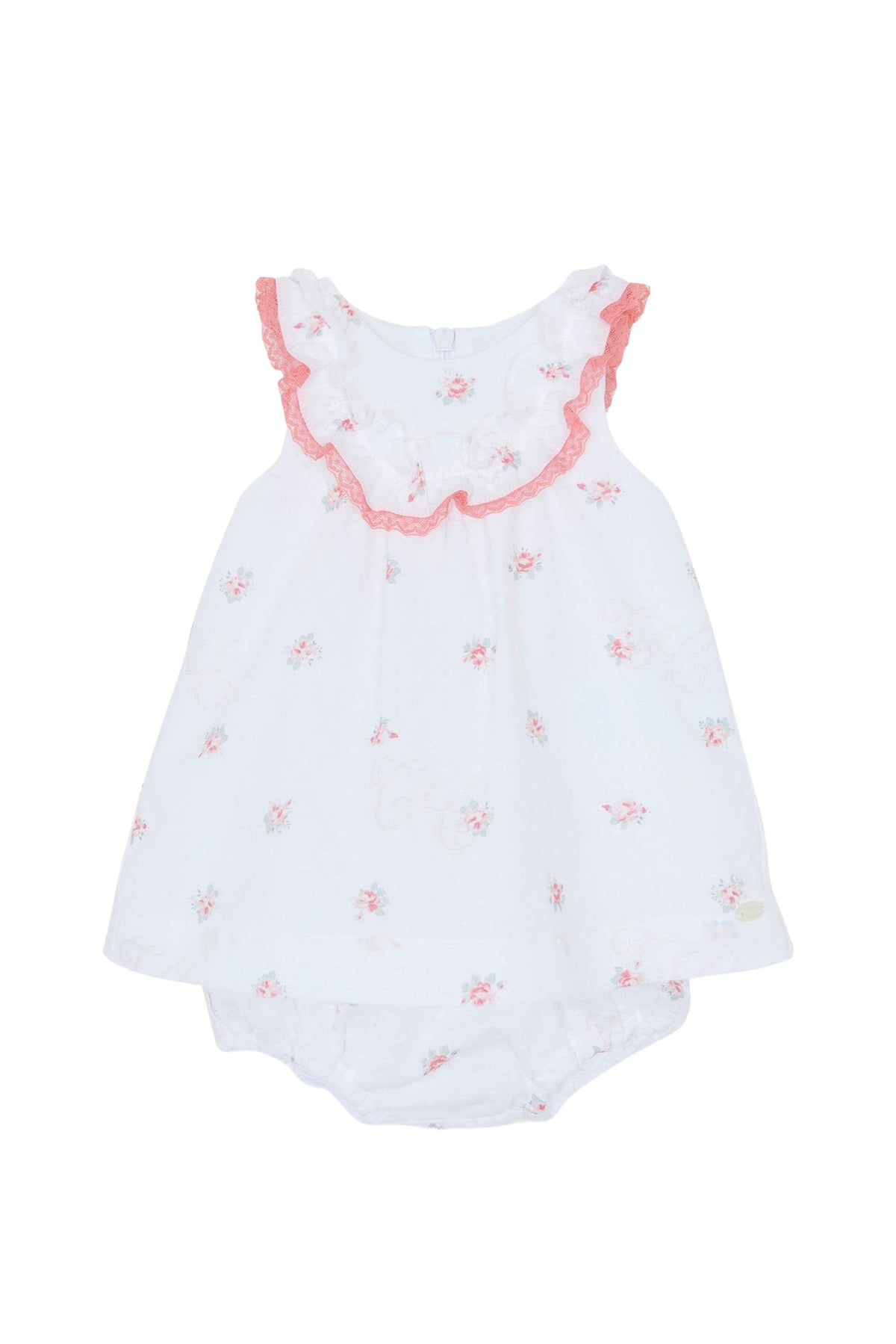 Ensemble robe et bloomer fleuris en coton - Blanc