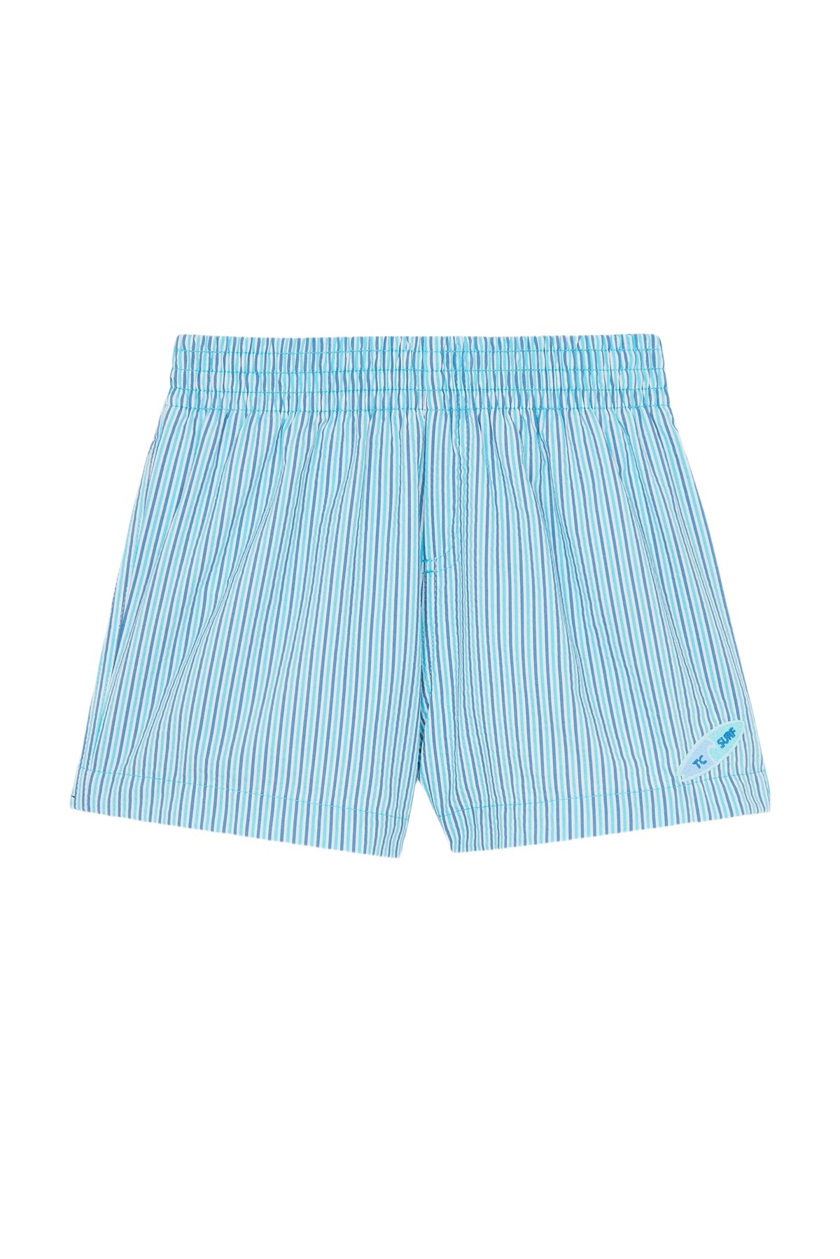 Short de bain à fines rayures en coton - Bleu clair