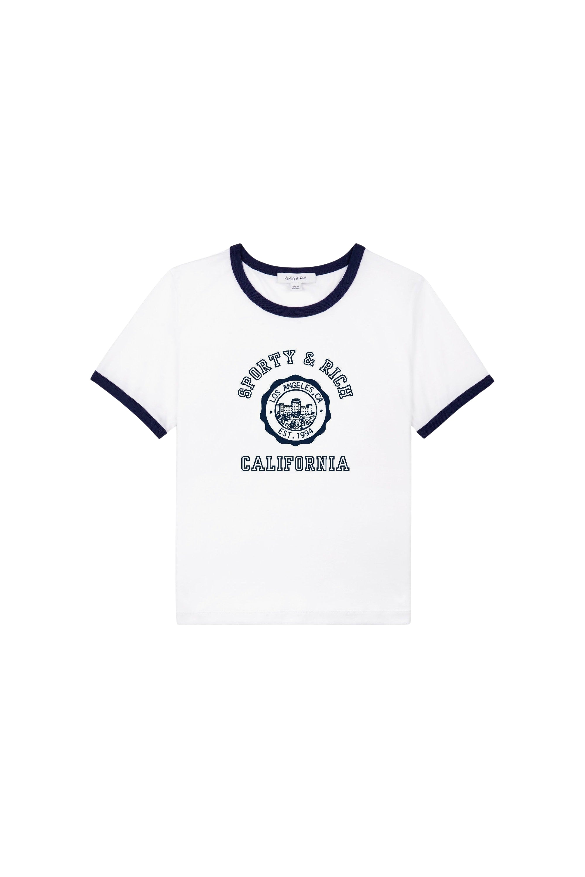 California printed t-shirt with piping - White