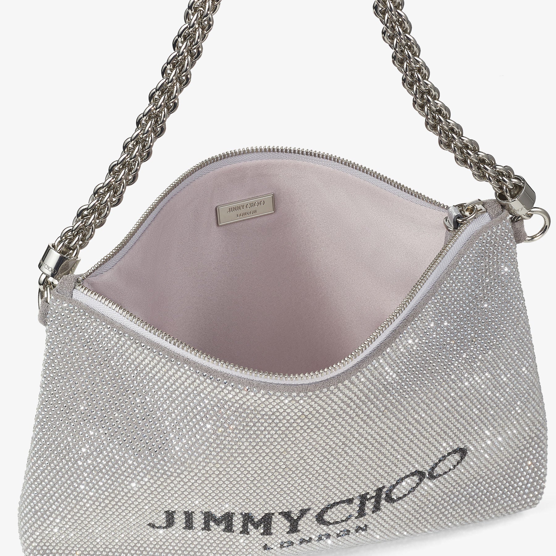 Callie shoulder bag in suede with crystals - Silver, Black & Silver