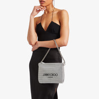 Callie shoulder bag in suede with crystals - Silver, Black & Silver