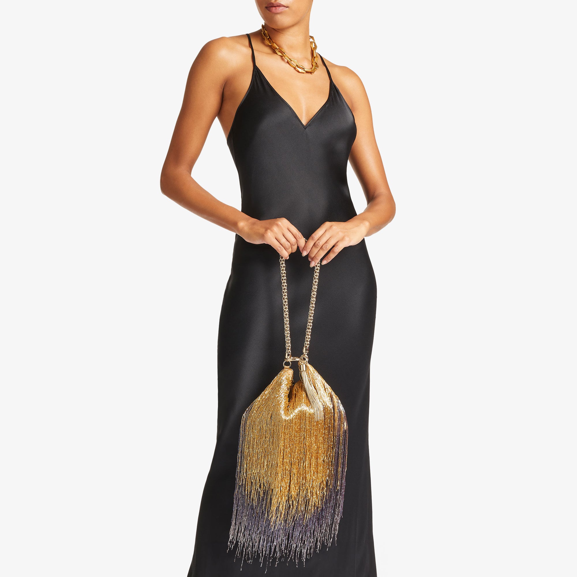 Sac Callie en satin avec frange ornée de cristaux - Sunflower & Cassis