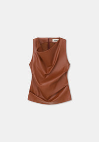 Blouse Camille à col roulé en cuir - Rust