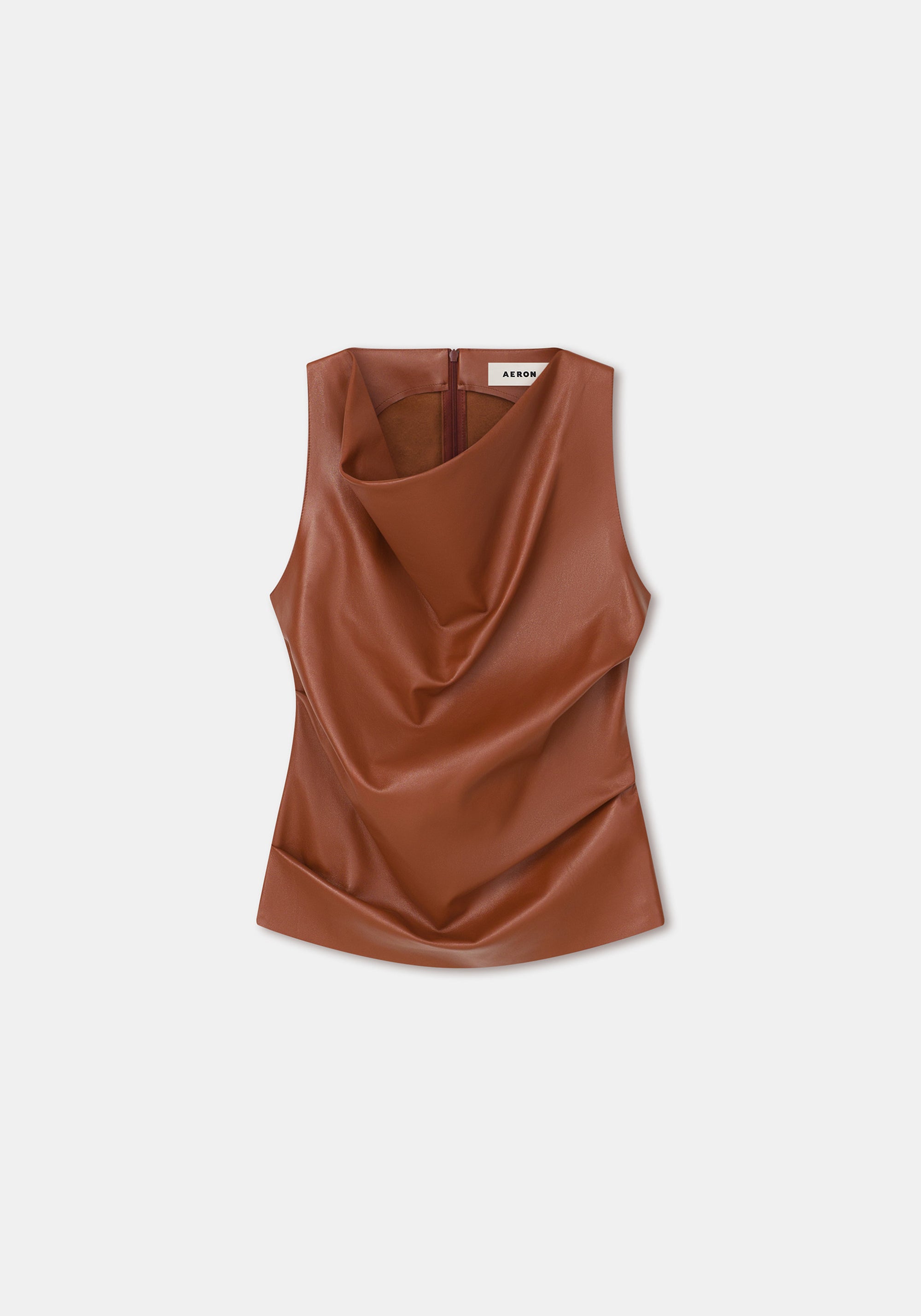 Blouse Camille à col roulé en cuir - Rust