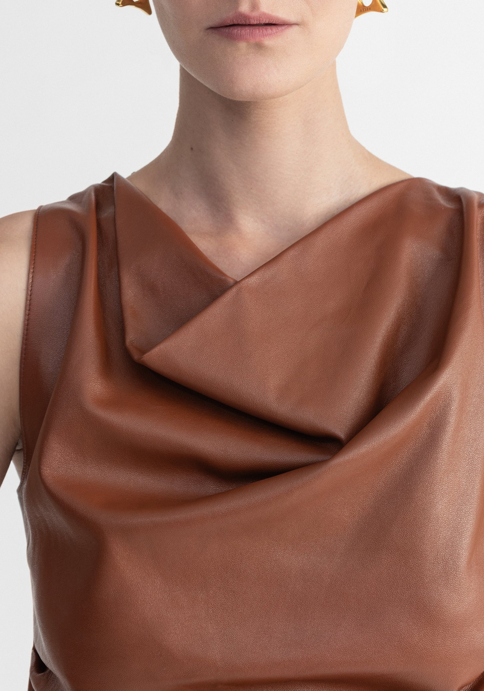 Blouse Camille à col roulé en cuir - Rust