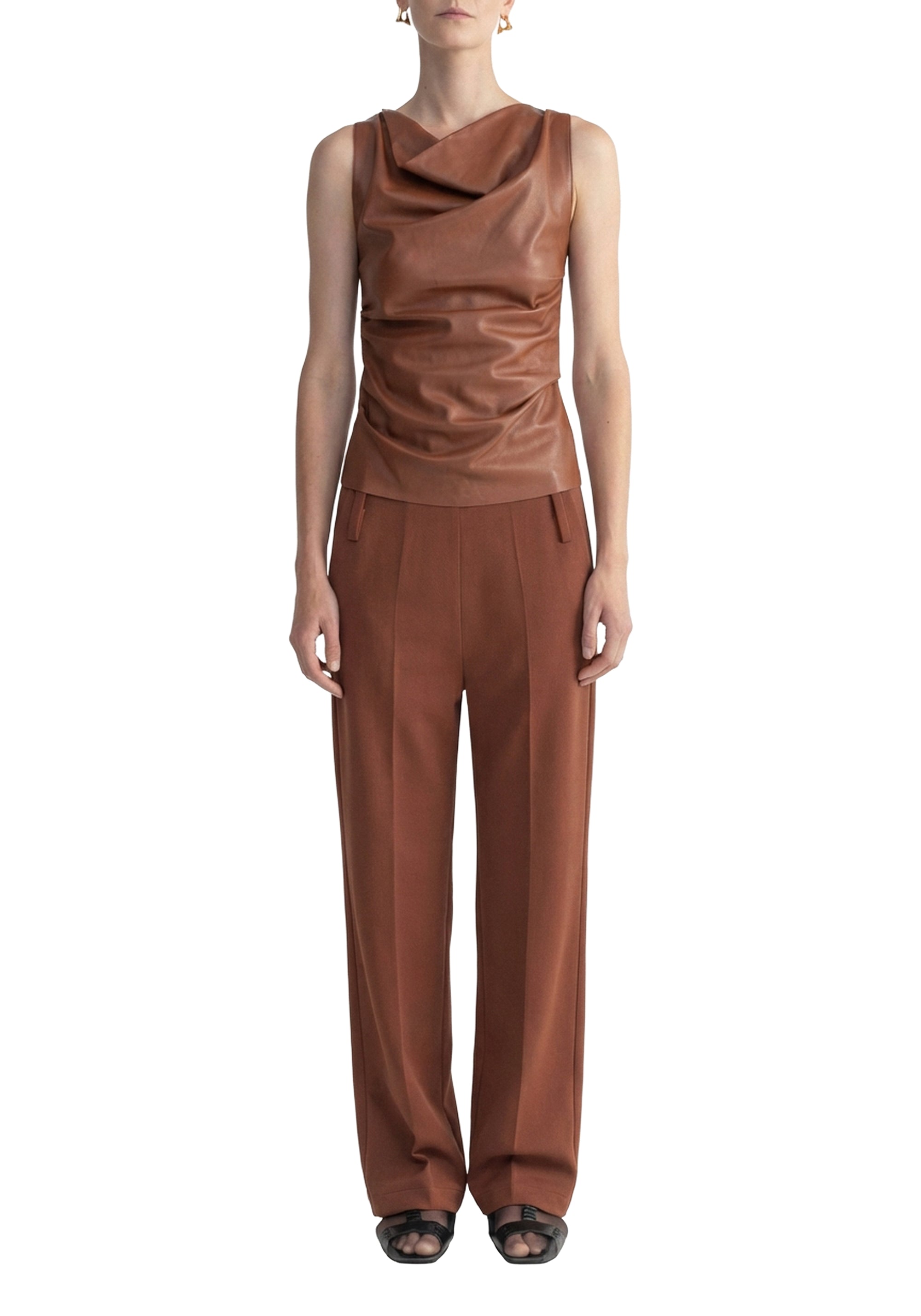 Blouse Camille à col roulé en cuir - Rust