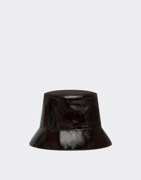 Bob unisexe avec motif brossé en cuir - Marrone Scuro