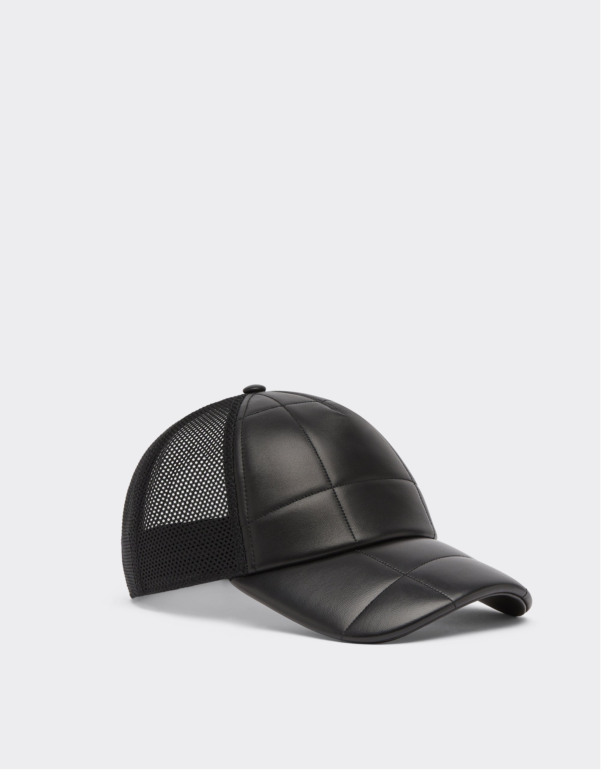 Casquette trucker unisexe matelassée en cuir - Nero