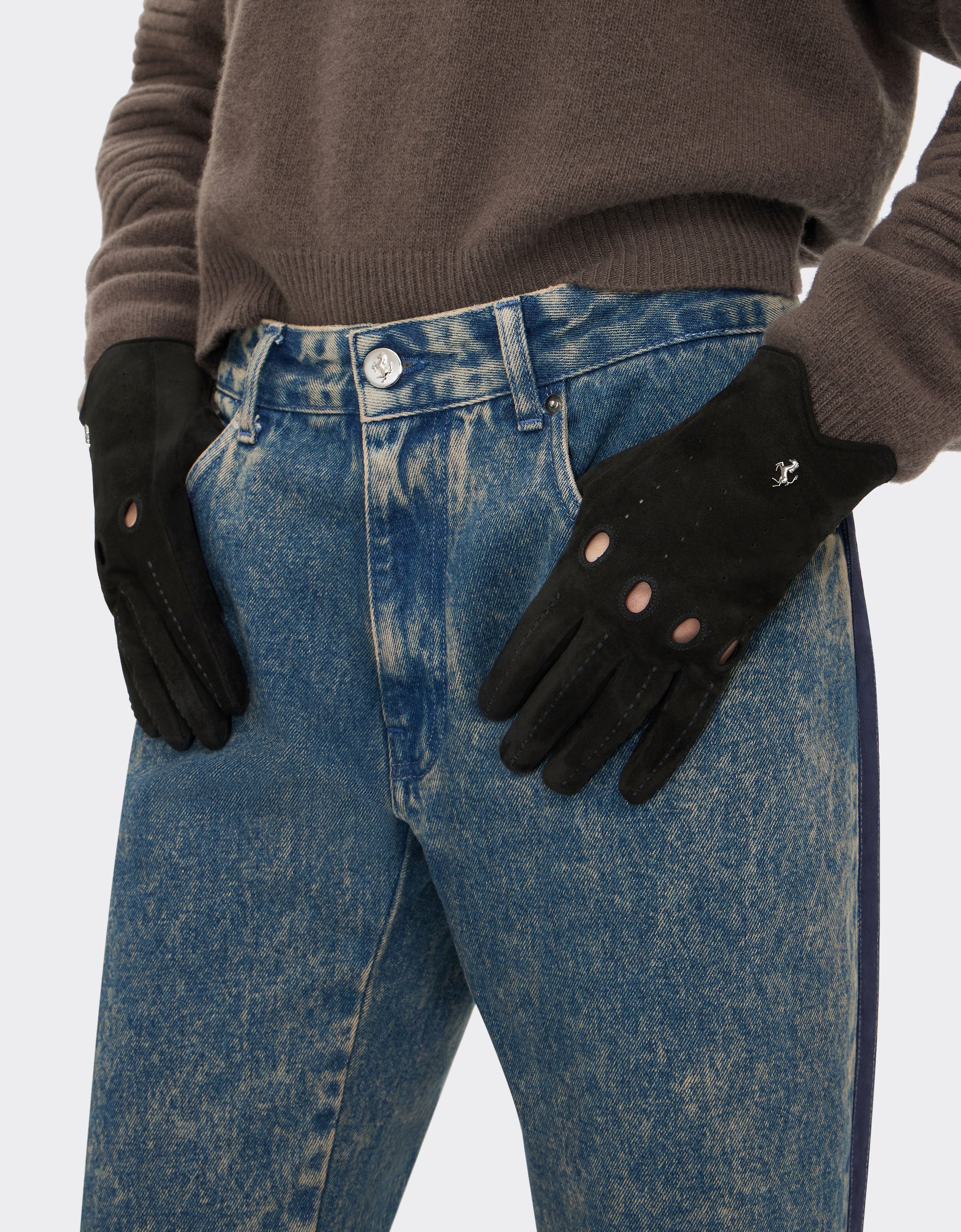 Gants de conduite unisexe en cuir et daim - Nero