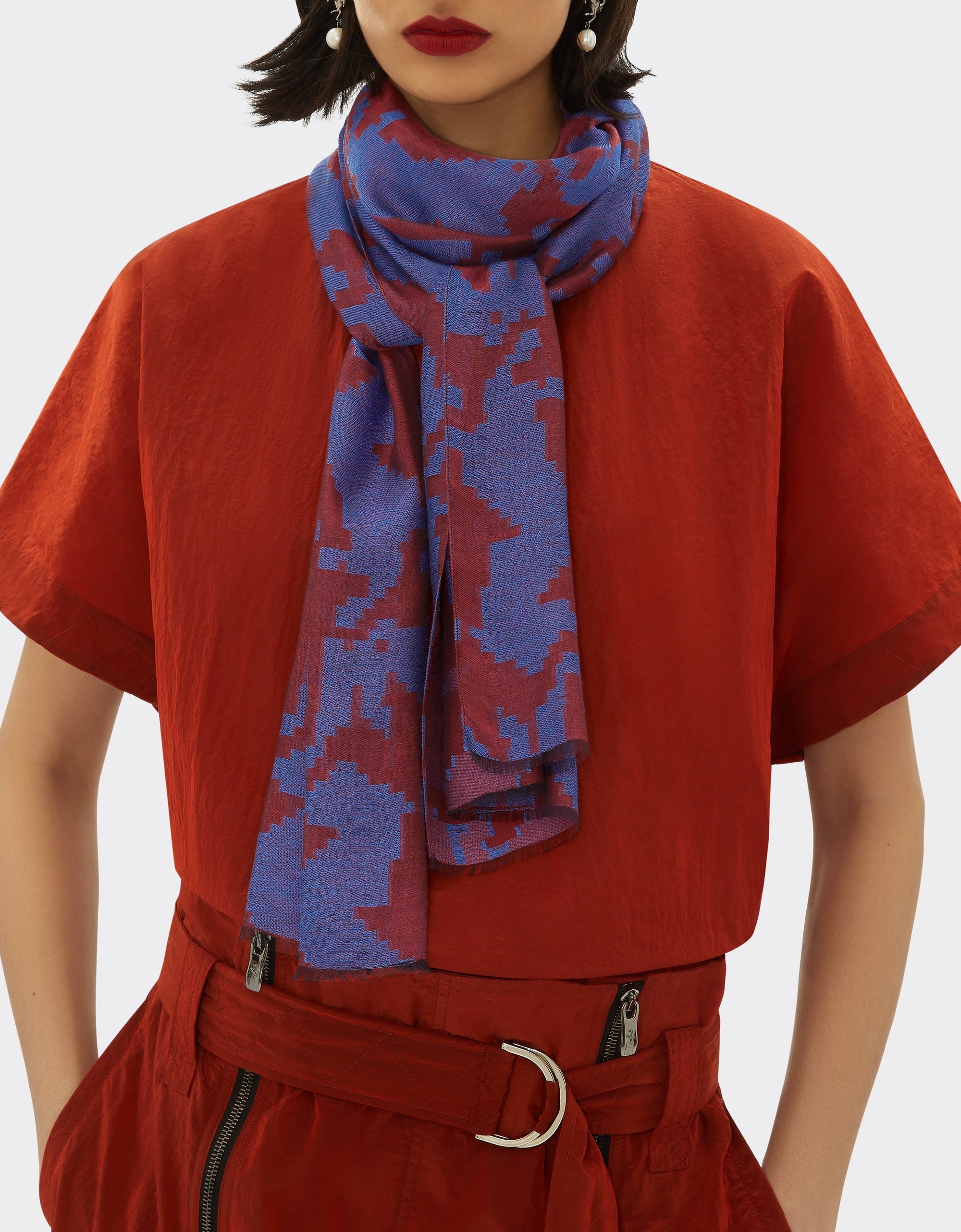 Écharpe unisexe avec motif Cavallino Rampante Pixel - Bordeaux