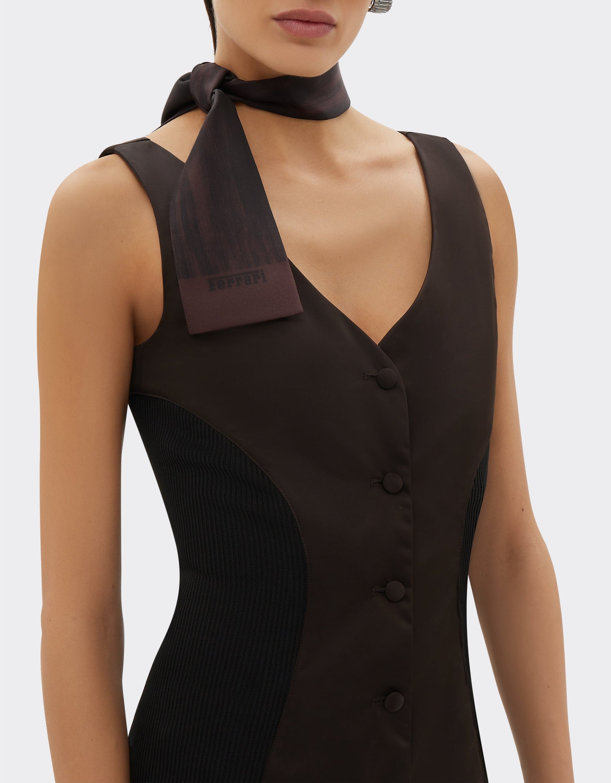 Foulard unisexe Twilly avec imprimé brossé en soie - Marrone Scuro