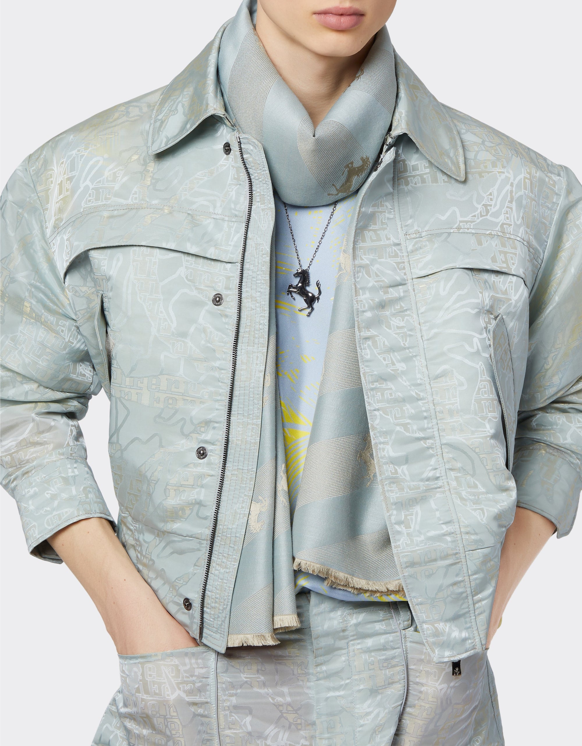 Foulard unisexe avec Cheval cabré en soie - Azzurro