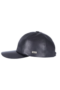 Cap with metal plate in exotic leather - Black