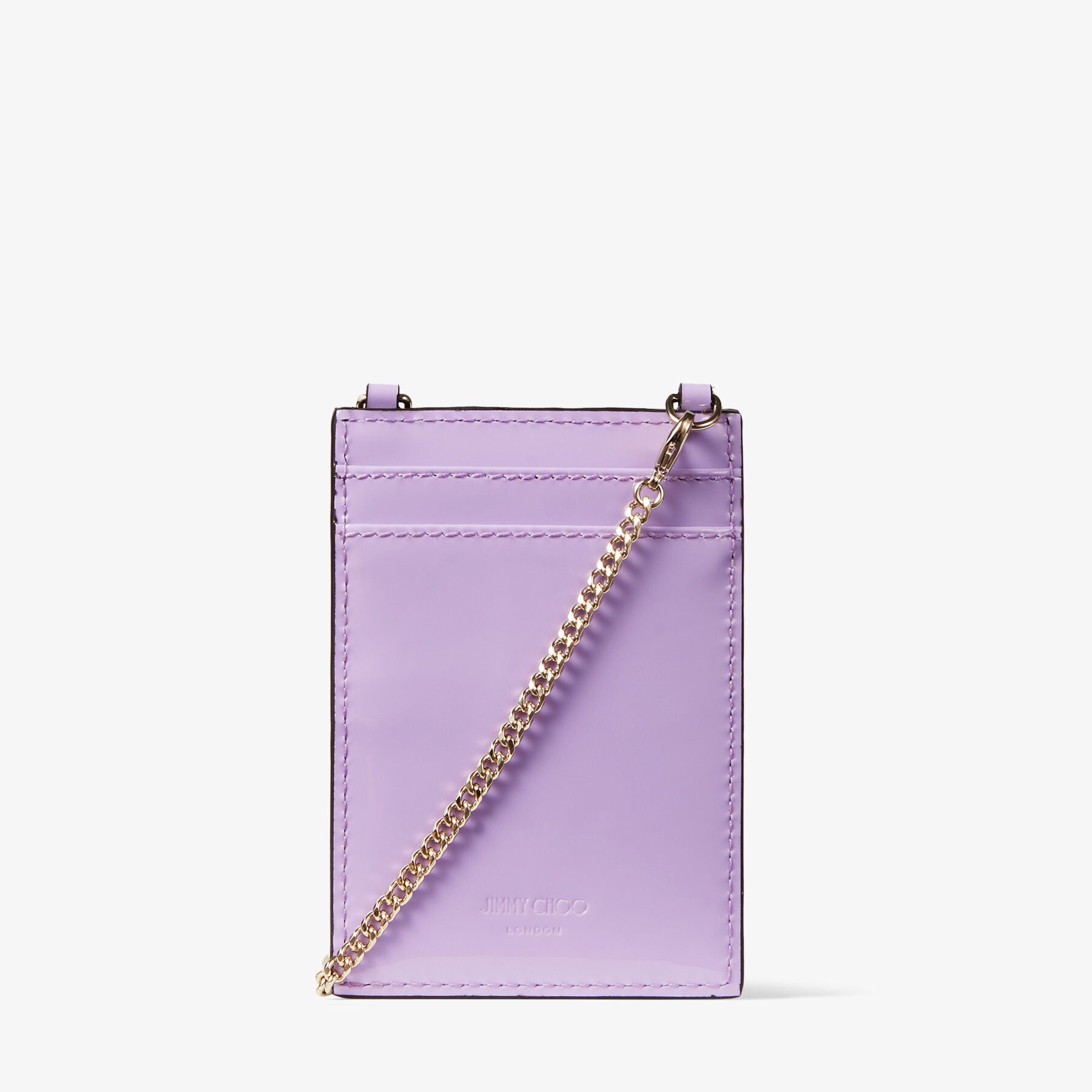 Porte-cartes Card en cuir verni avec chaîne - Wisteria & Light Gold