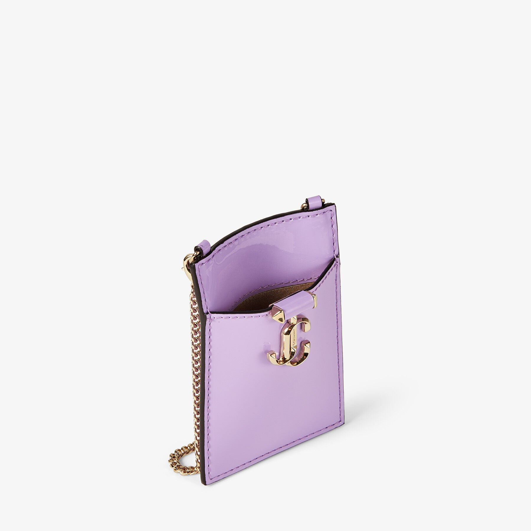 Porte-cartes Card en cuir verni avec chaîne - Wisteria & Light Gold
