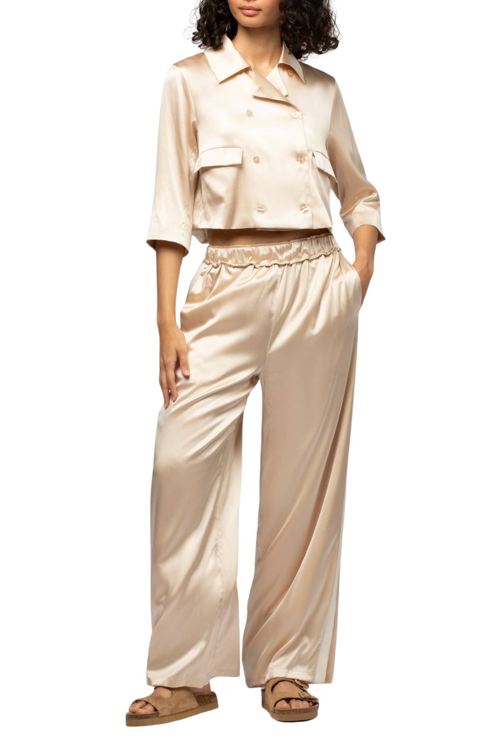 Vaicha short silk jacket inspired by a man's jacket - Beige