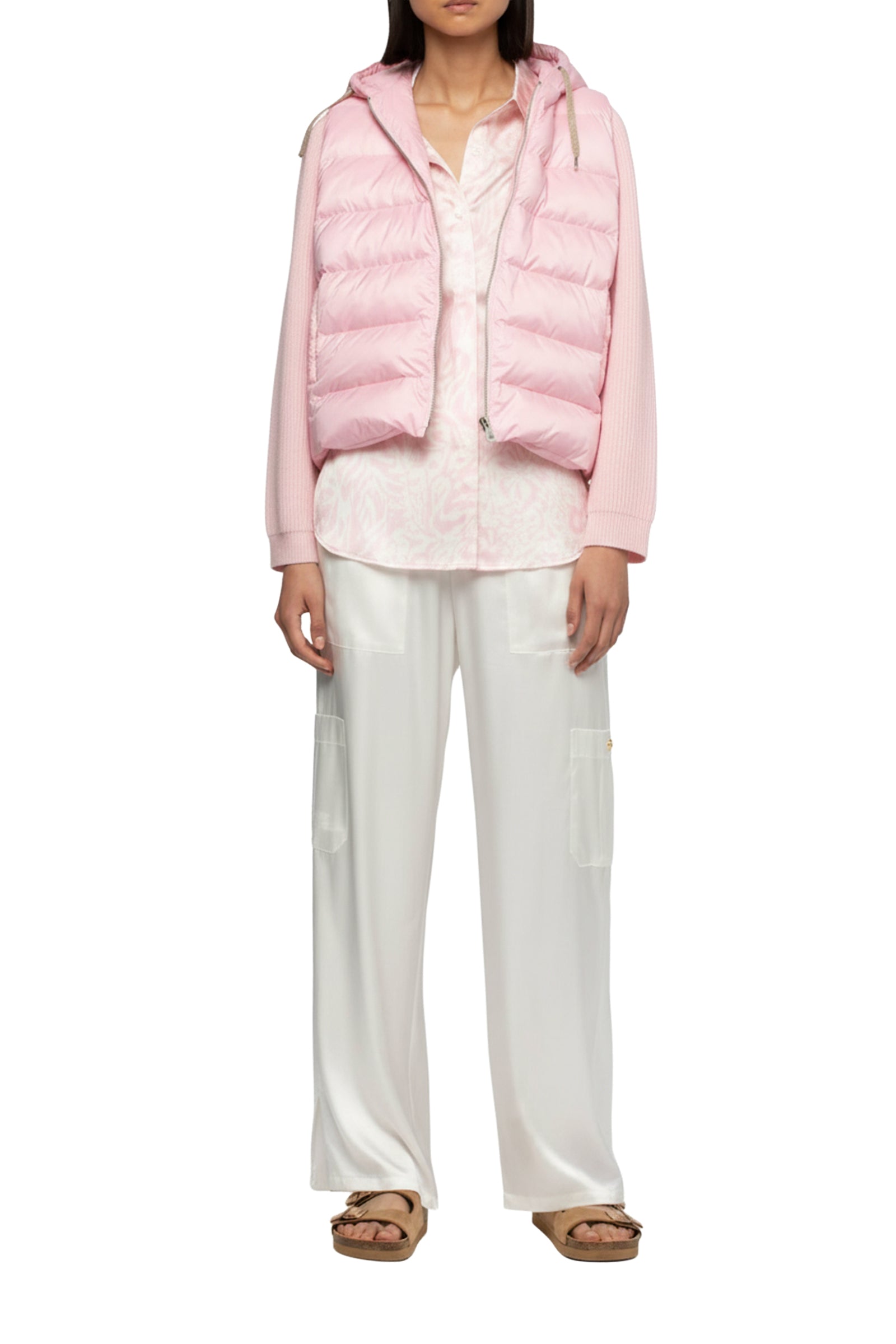 Dariella hooded down jacket with knitted sleeves - Dragée