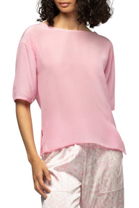 T-shirt Tarleen ample bi-matière en lin et soie - Bonbon