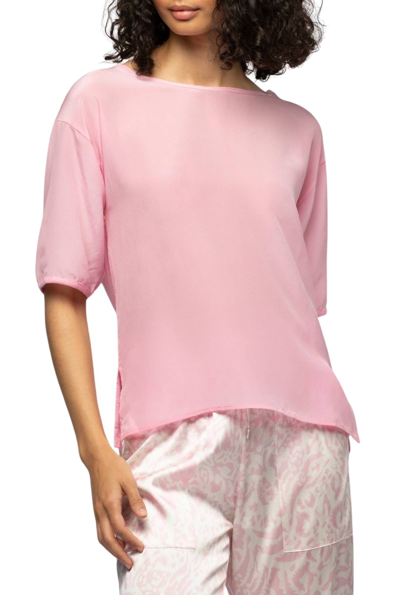 T-shirt Tarleen ample bi-matière en lin et soie - Bonbon