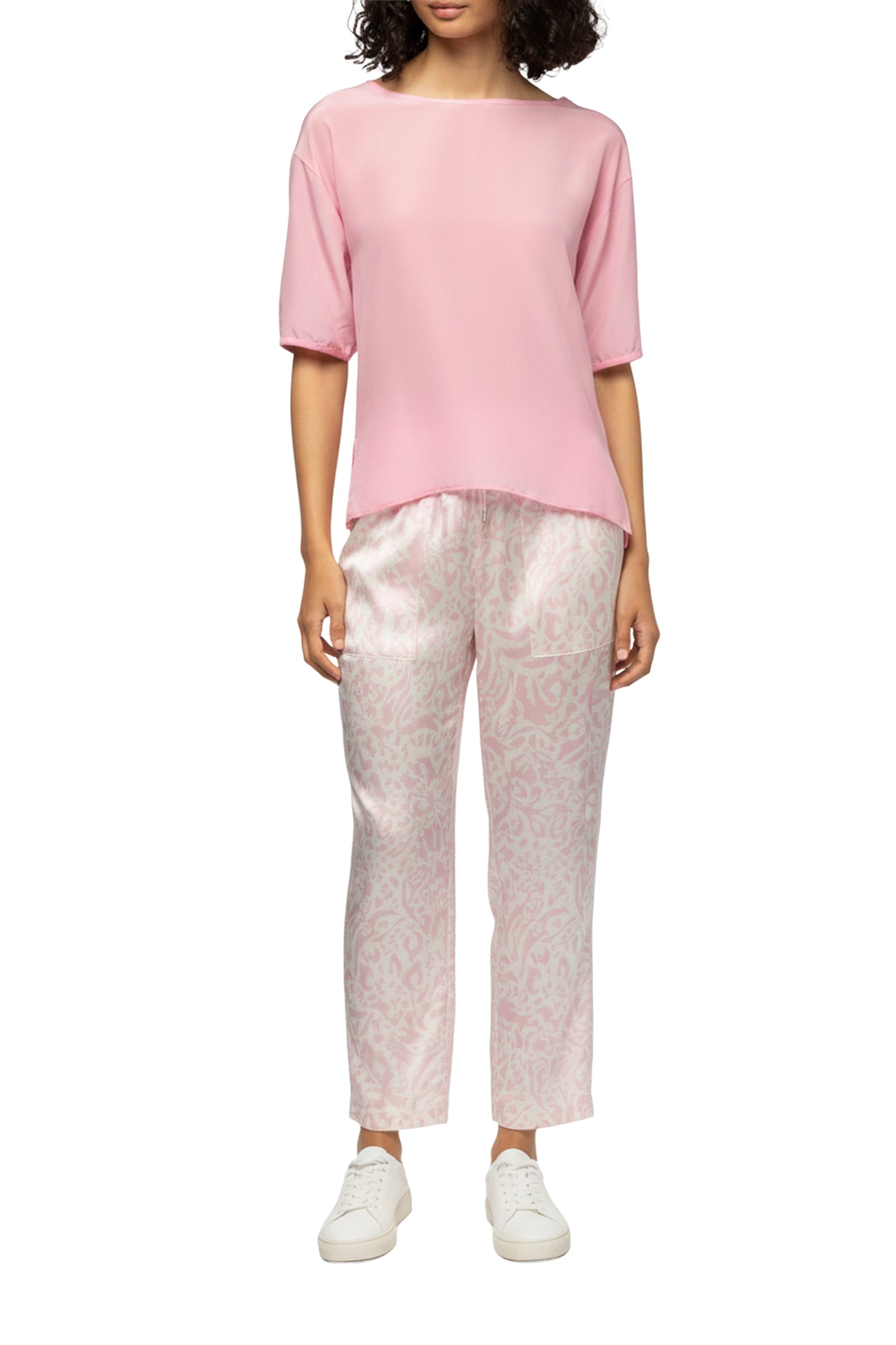 T-shirt Tarleen ample bi-matière en lin et soie - Bonbon