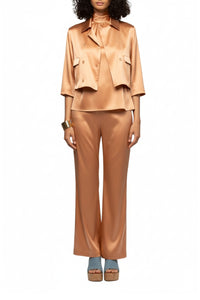 Vaicha short silk jacket inspired by a man's jacket - Camel