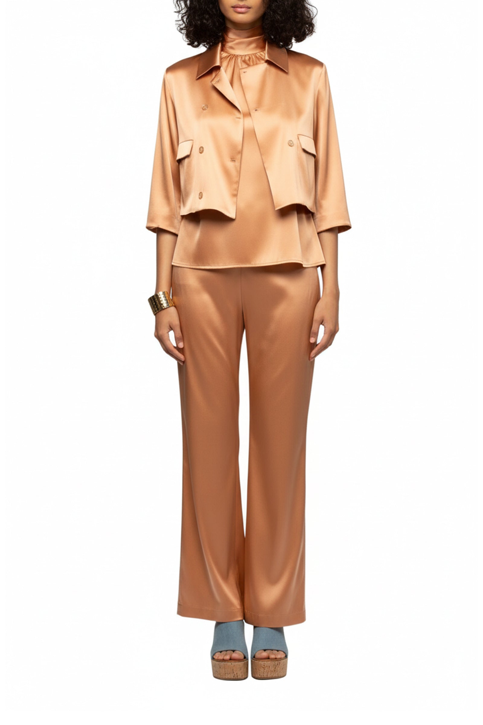 Vaicha short silk jacket inspired by a man's jacket - Camel