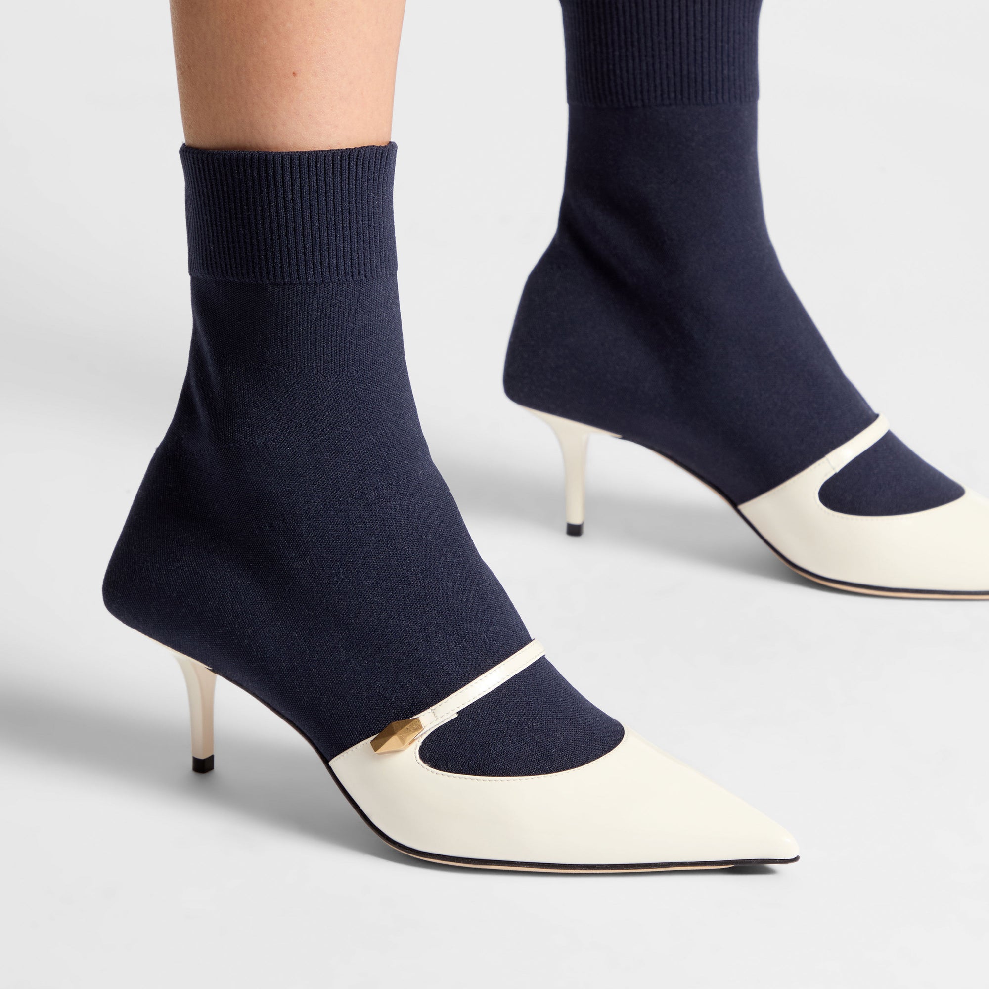 Bottines Carolyn 60 en cuir et maille - Latte & Navy