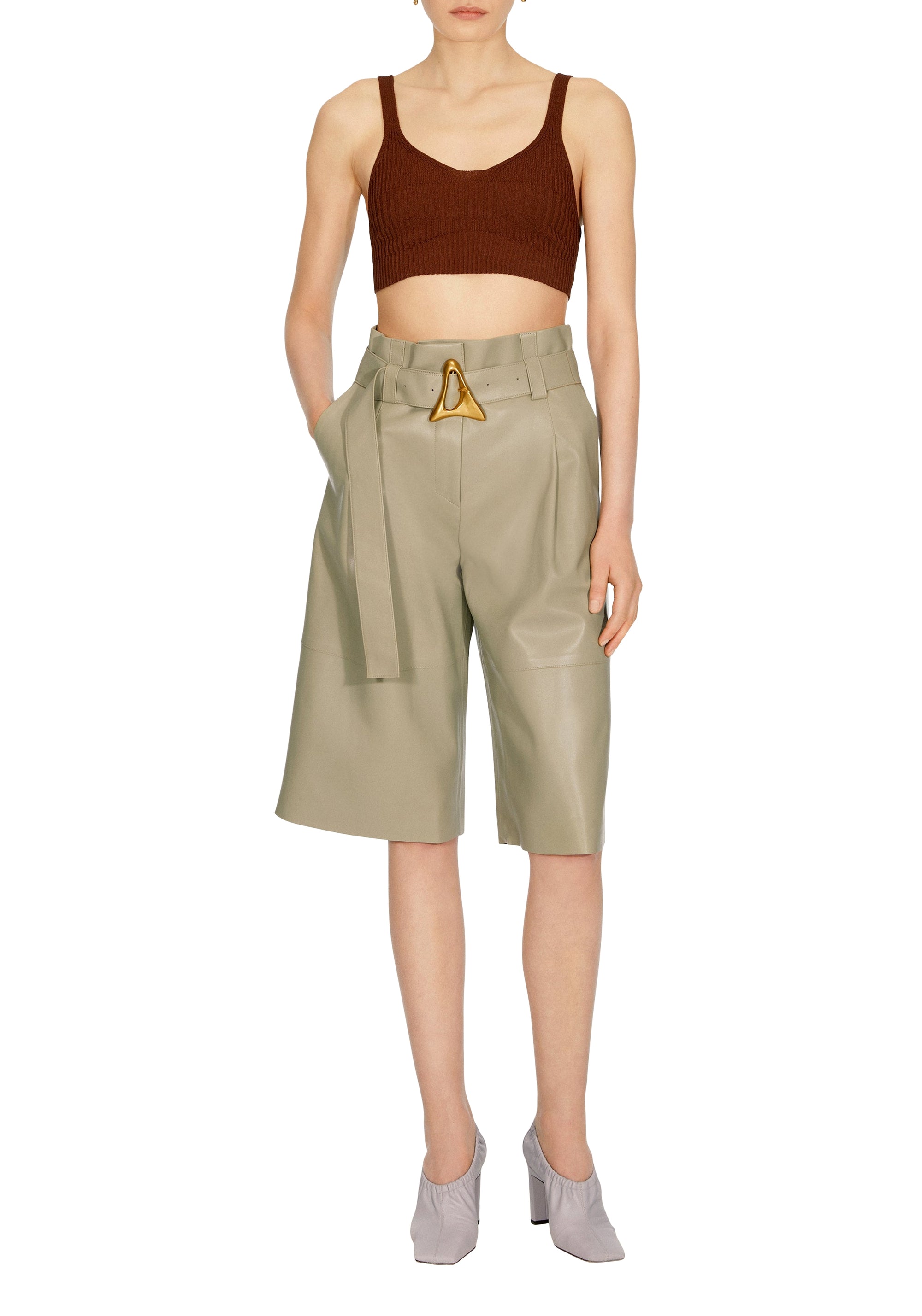Short Carson en cuir - Khaki