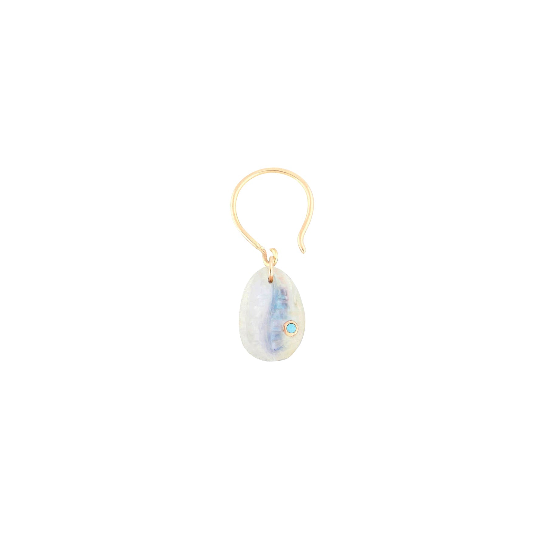 Mono boucle d'oreille Cauri N°2 en or jaune - Pierre de lune & Turquoise