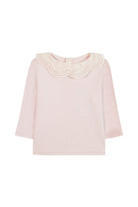 T-shirt - Rose pâle col dentelle