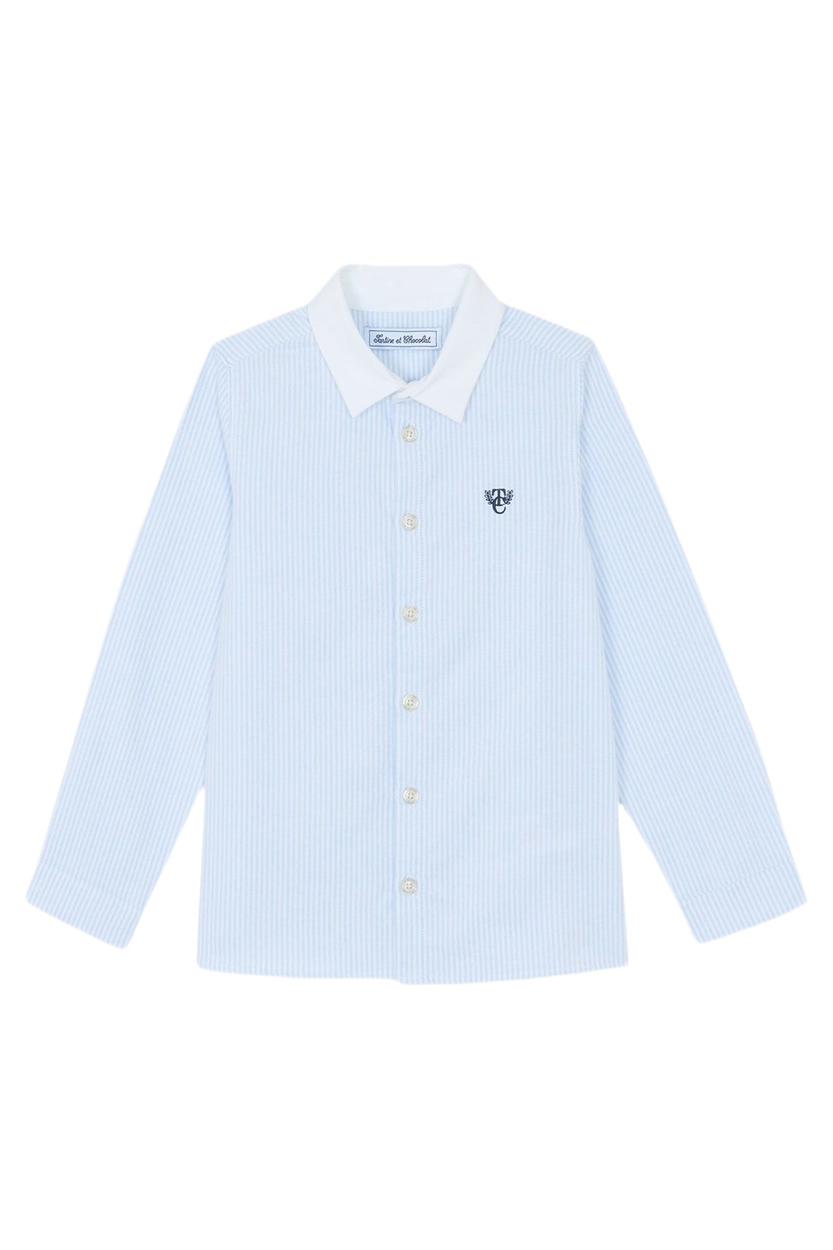 Chemise - Bleu ciel rayures avec boutons apparents