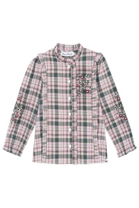 Chemise - Vert de gris carreaux à volants