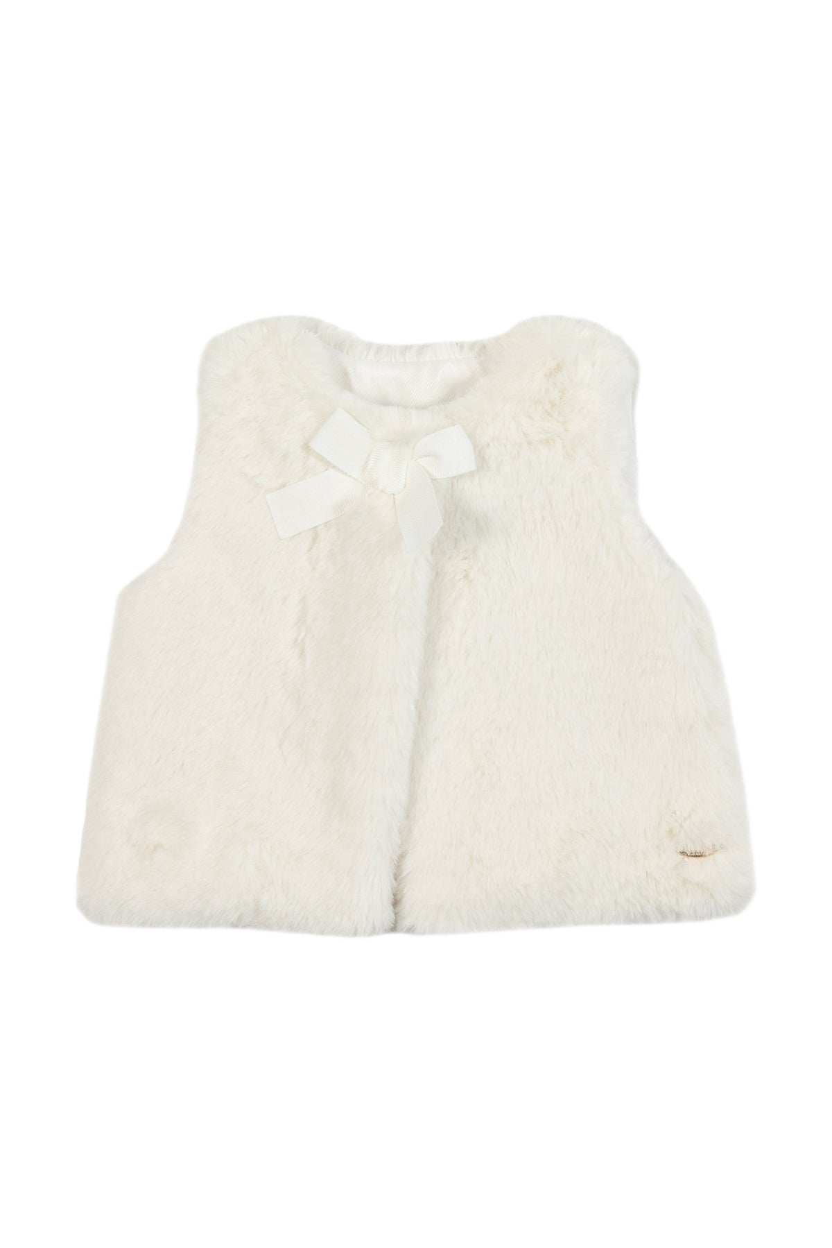 Gilet - Ecru imitation fourrure avec nœud