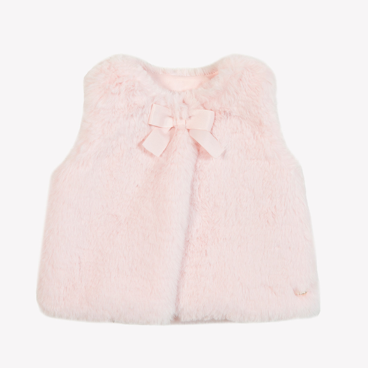Gilet - Rose pâle imitation fourrure avec nœud