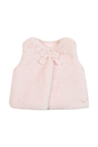 Gilet - Rose pâle imitation fourrure avec nœud