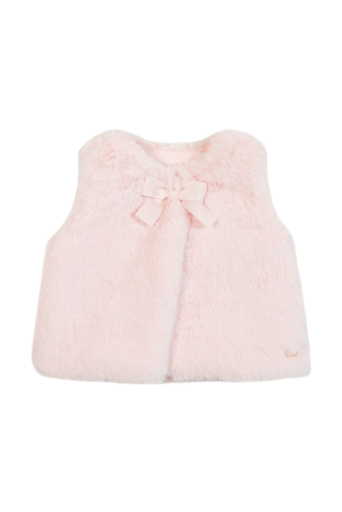 Gilet - Rose pâle imitation fourrure avec nœud