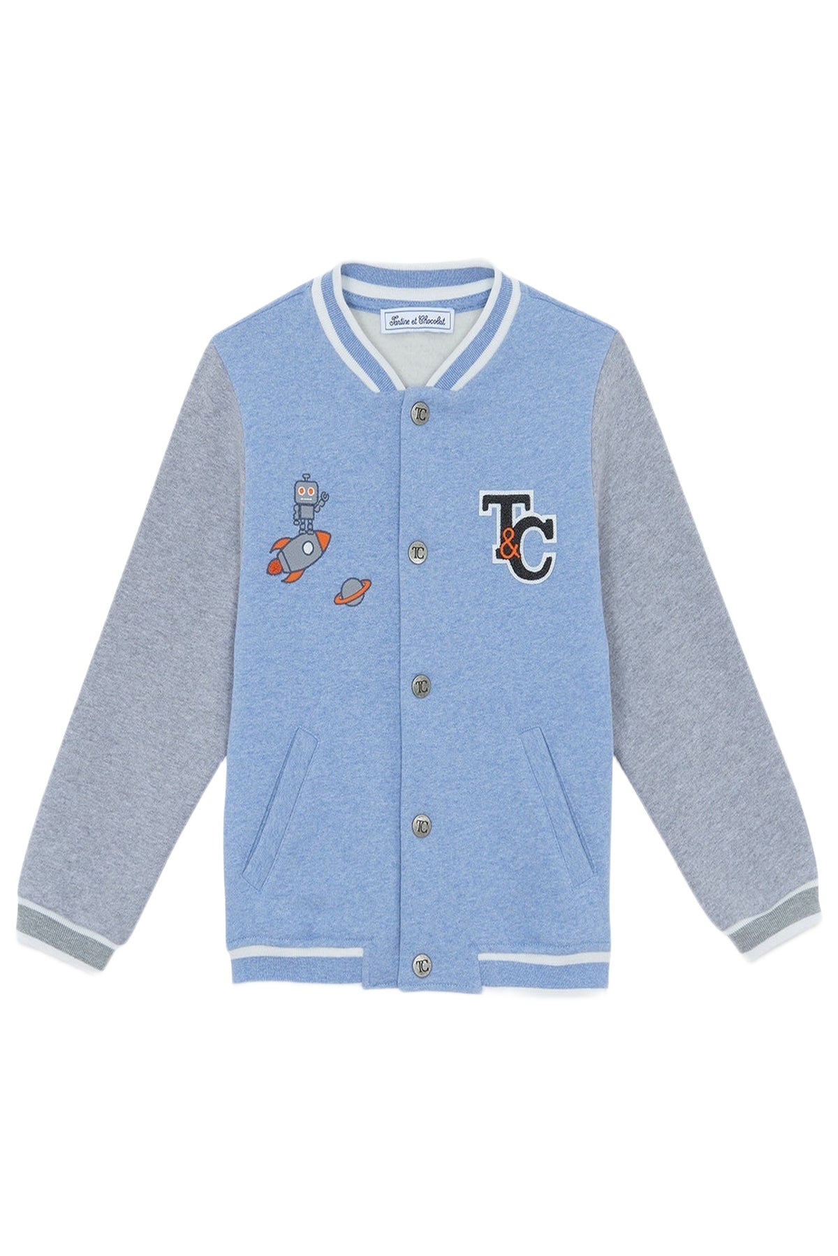 Gilet petit robot en coton - Bleu grisé
